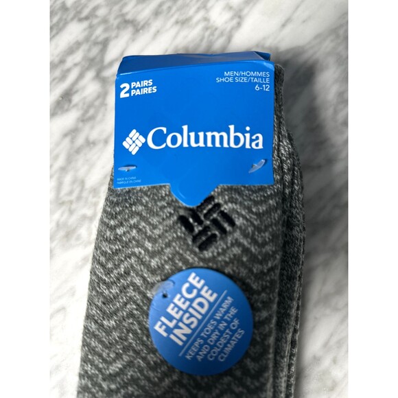 Columbia Men's 2 Pairs Soft Warm Fleece Inside Crew Socks  Size 6-12 Gray NEW - Picture 2 of 6